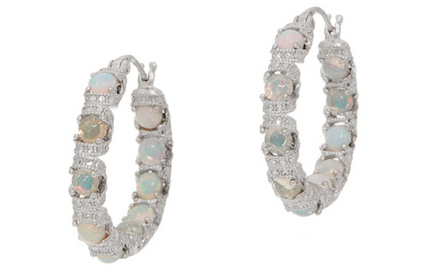 Gemstone Diamond Cut Inside Out Hoop Earrings 14k White Gold Over - White Gold