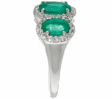 1.55 cttw Emerald Gemstone&White Topaz 3-Stone Sterling Ring 11 QVC