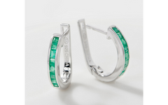 1.00 Cttw Real Emerald Precious Gemstone 14K Gold Over Hoop Earrings QVC