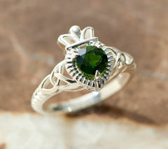 JMH Jewellery Sterling Silver & Chrome Diopside Claddagh Ring Sz-9 QVC