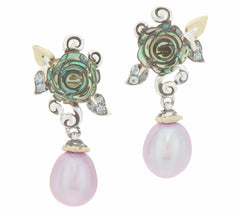 Barbara Bixby 18K Gold Sterling Abalone Flower Pearl Ladies Earrings QVC