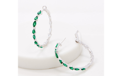 Sterling Silver with Emerald Mixed Cut Inside Outside Hoops Earrings