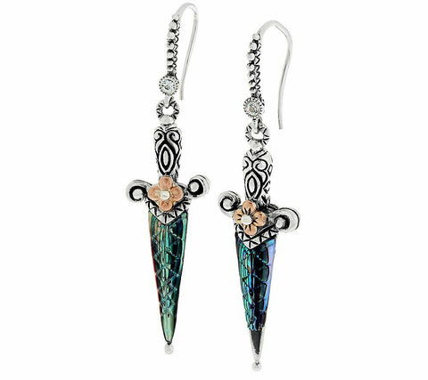 Barbara Bixby Sterling & 18K Carved Abalone Dagger Dangle Earrings QVC