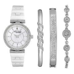 NWT Anne Klein Swarovski Crystal Accented Silver Tone Ceramic Watch Set