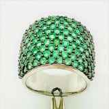 Emerald 3.50 cttw Pave' Precious Gemstone Bold Sterling Silver Ring sz-6 QVC