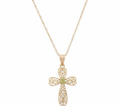 14k Solid Gold Adi Paz Peridot Gemstone Cross Pendant w/ 18" Chain QVC