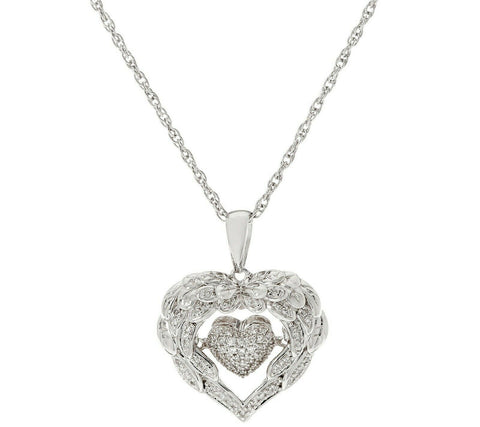 1/5 Ct Dancing Diamond Angel Wing Heart Necklace 14k On Sterling