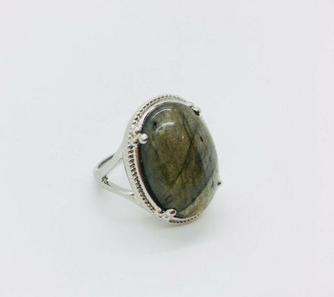Labradorite Oval Opaque Gemstone Bead and Rope textures Ring Sz-10 QVC