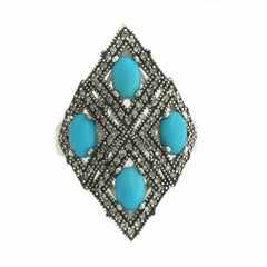 HSN Rarities Sleeping Beauty Turquoise & Diamond Sterling Ring Size 7