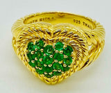 Judith Ripka 14K Yellow Gold on Pave'Emerald 0.50cttw Gemstone Heart Ring -7 QVC - Yellow Gold