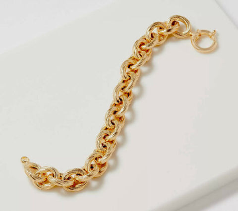 14K Yellow Gold On Textured Rolo Link 6-3/4" Bracelet by Silver Style QVC - Yellow Gold