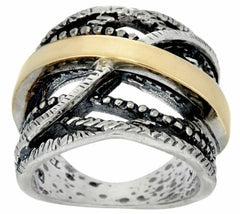 Or Paz Sterling Silver & 14K Gold Swirl Crossover Ladies Fashion Ring Sz-8 QVC
