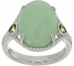 Oval Jade & Pear Shaped Peridot 14K Gold Over Sterling Silver Ring SZ-8 QVC