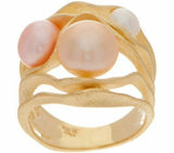 Honora Cultured Pearl Multi-color 14k Yellow Gold On Sterling Swirl Ring SZ7 QVC - Yellow Gold