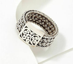 Lois Hill Designer Sterling Silver Textile Weave Station Band Ring SZ-7 QVC