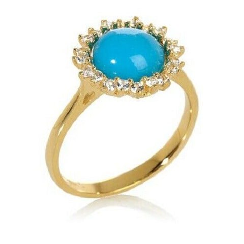 HSN Heritage Gems Sleeping Beauty Turquoise & Topaz Sterling Ring Size 8