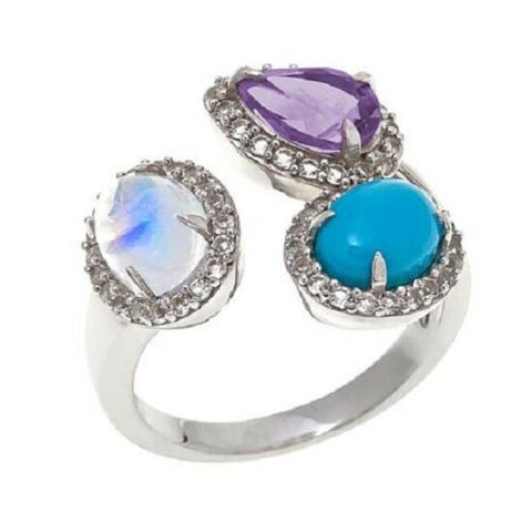 HSN Colleen Lopez Blue Moonstone,Turquoise & Gemstone Sterling Ring-9