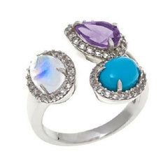 HSN Colleen Lopez Blue Moonstone,Turquoise & Gemstone Sterling Ring-5