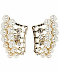 Grace Kelly 18k Gold On Unicorn Pierced simulated Pearls & Diamonds Earrings QVC