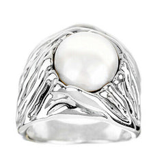QVC Hagit Sterling White Cultured Freshwater Pearl Nest Textured Ring Size 8