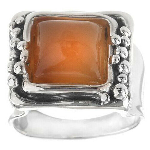 QVC Hagit Square Carnelian Cabochon Sterling Solitaire Ring Size 10