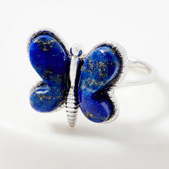 QVC Opaque Gemstone Sterling Silver Butterfly Ring Size 10