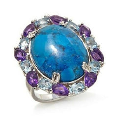 HSN Colleen Lopez Turquoise, Amethyst & Topaz Sterling Silver Ring Size 8