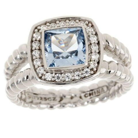 QVC Epiphany Sterling Diamonique Rope Design Blue Ring Size 5