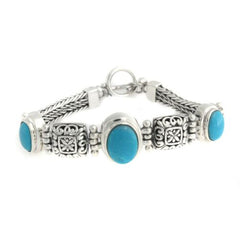 QVC Toggle Oval Turquoise Sterling 7-1/4" Graduated Bracelet