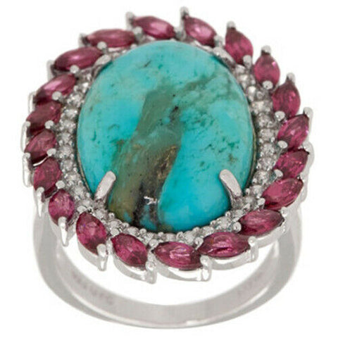 QVC Kingman Sterling Silver Turquoise & 2.45 cttw Gemstone Ring Size 6