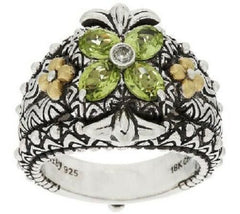QVC Barbara Bixby 18K Gold Sterling Peridot Gemstone Flower Vintage Ring Size 8