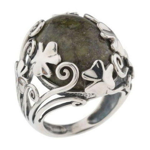 QVC Connemara Marble Sterling Shamrock Ring Size 7