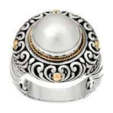 QVC Artisan Crafted Cultured Mabe Pearl Sterling & 18K Gold Ring Size 5