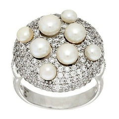 QVC Honora Clear Cultured Pearl & Crystal Cluster Ring Size 6