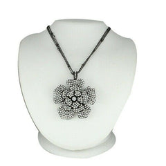 HSN Round Clear Crystal Flower Pendant 16" Necklace