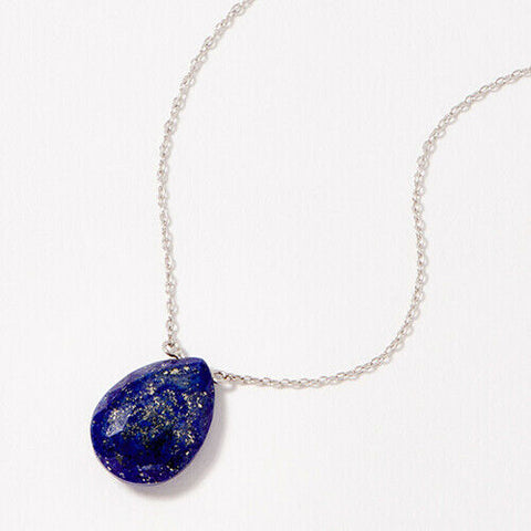 QVC Generation Gems Pear Lapis Opaque Gemstone 18" Necklace Sterling Silver