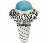 18K Solid Gold Sterling Artisan Crafted Gemstone Milky Aqua Ring Sz 9 QVC