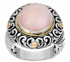 18K Solid Gold Sterling Artisan Crafted Gemstone Pink Opal Ring Sz 6 QVC