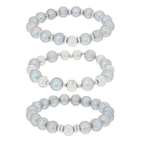 QVC Honora Gray Cultured Pearl Sterling Stretch Bracelet Set