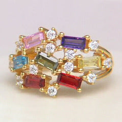 QVC Diamonique Rainbow Pride LGBT Scattered Baguette Sterling Cluster Ring 7