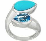 1.8 CTTW Turquoise Contrast Bypass Ring, Sterling Silver Ring SZ-10 QVC