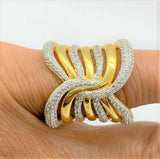 18K Gold On Italian Silver Sterling Wide Polished Crystal Band Ring -6 QVC