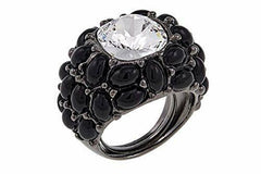 KJL by Kenneth Jay Lane" Black Cabochon Adjustable Dome Ring Size Small