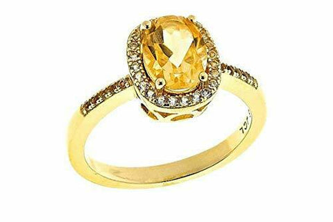 Technibond 14K Yellow Gold On Citrine and White Topaz Gemstone Halo Ring Size 5 - Yellow Gold