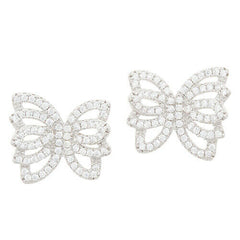 QVC Diamond Stimulant Pave 14K Gold On Sterling Butterfly Stud Earrings