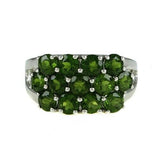 Round Green Emerald Cluster 14K White Gold Over Sterling Ring Sz 8 - White Gold