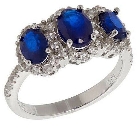 HSN Colleen Lopez 1.53 ctw Blue Spinel and White Zircon 3 Stone Ring Size 10