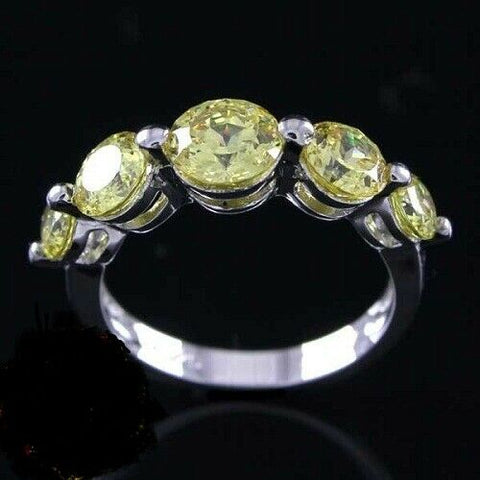 5 Stone Canary Wedding Anniversary Band Ring 14K Gold On Sterling Sz 7