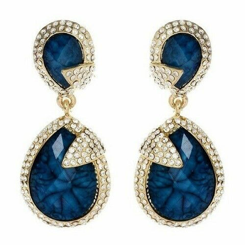 QVC Amrita Singh Clear Crystal Pave Blue Teardrop Earrings