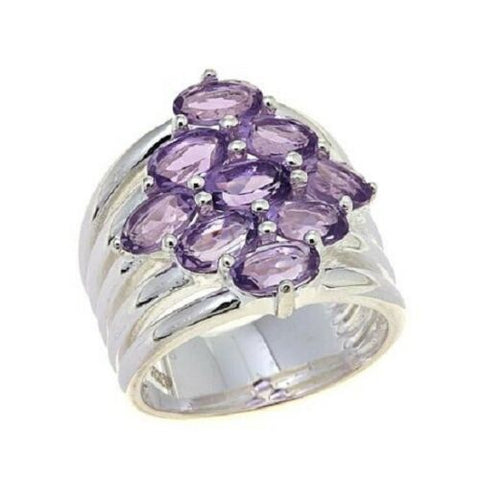HSN Sevilla Silver 3.6ct Amethyst Cluster 5-Row Sterling Silver Ring Size 7